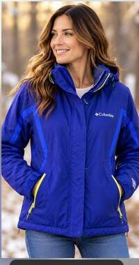 Columbia Omni-Heat Women’s L Blue Softshell Hooded Jacket Full Zip Pockets